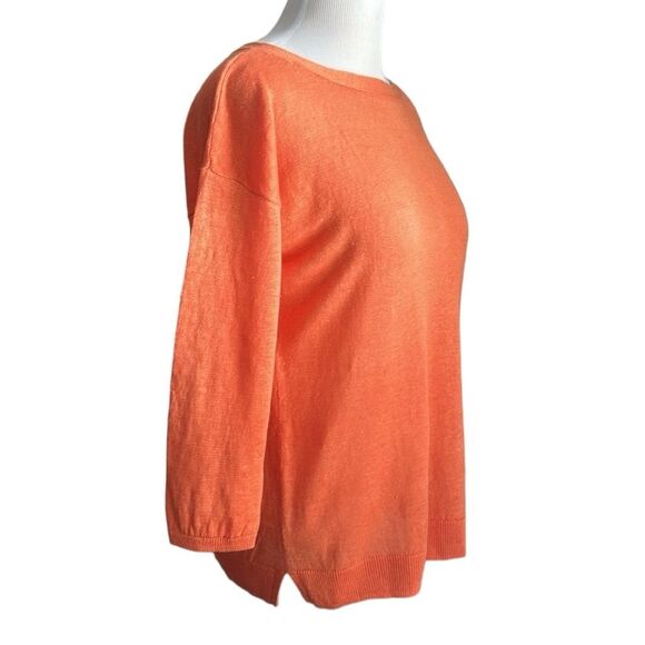 TALBOTS 100% Linen Coral 3/4 Sleeve Knit Casual Sweater Tassel Tie Back Size M - Picture 3 of 9